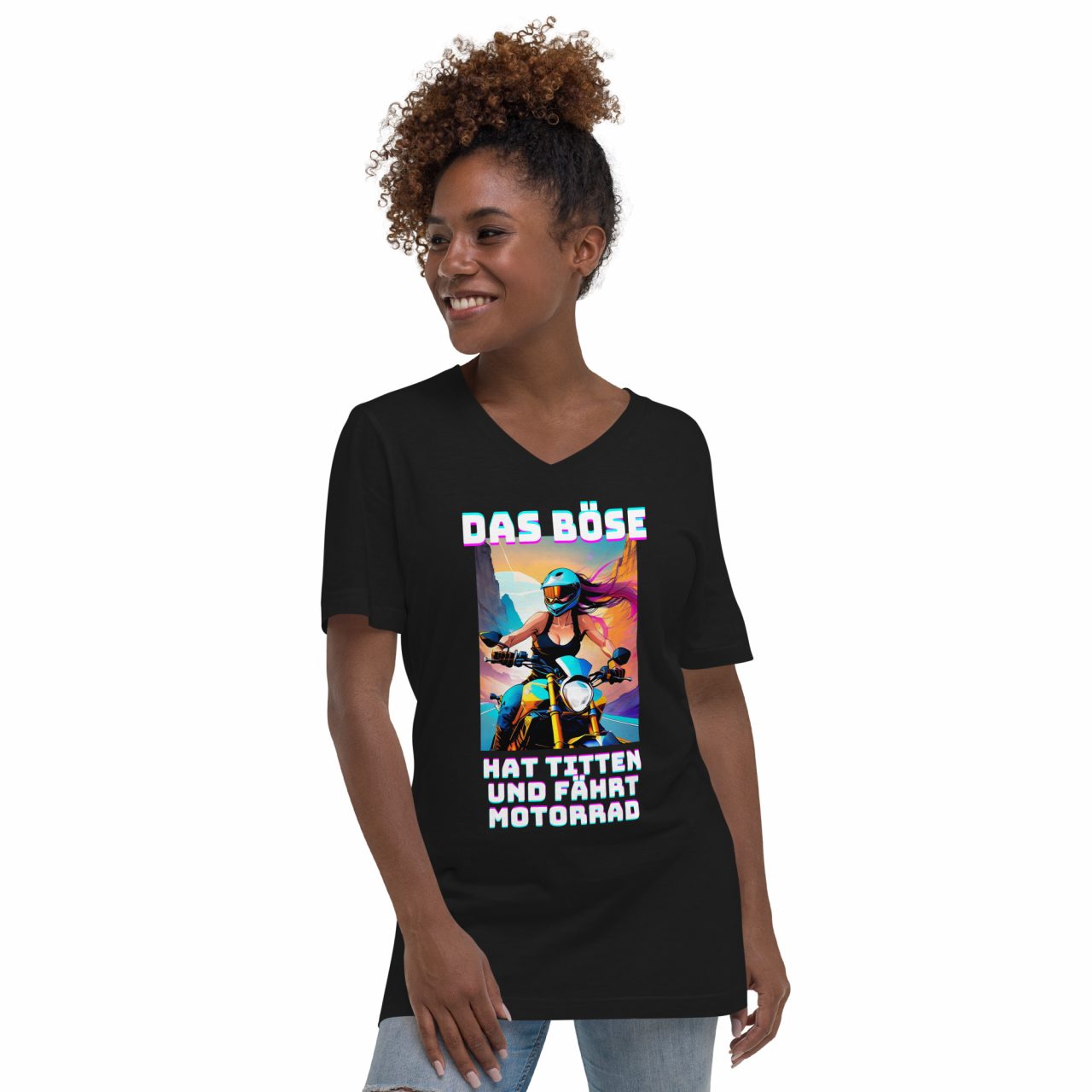 Das Böse Kurzärmeliges Unisex-T-Shirt mit V-Ausschnitt schwarz