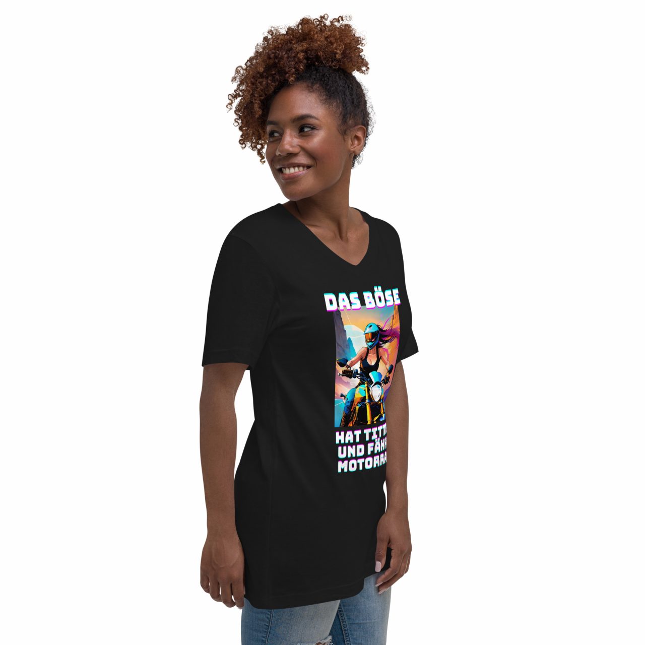 Das Böse Kurzärmeliges Unisex-T-Shirt mit V-Ausschnitt schwarz – Bild 3