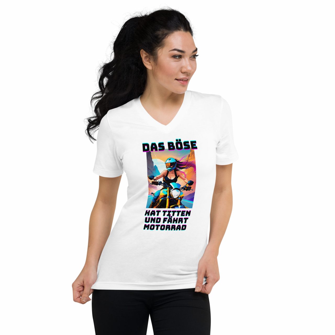Das Böse Kurzärmeliges Unisex-T-Shirt mit V-Ausschnitt schwarz – Bild 5