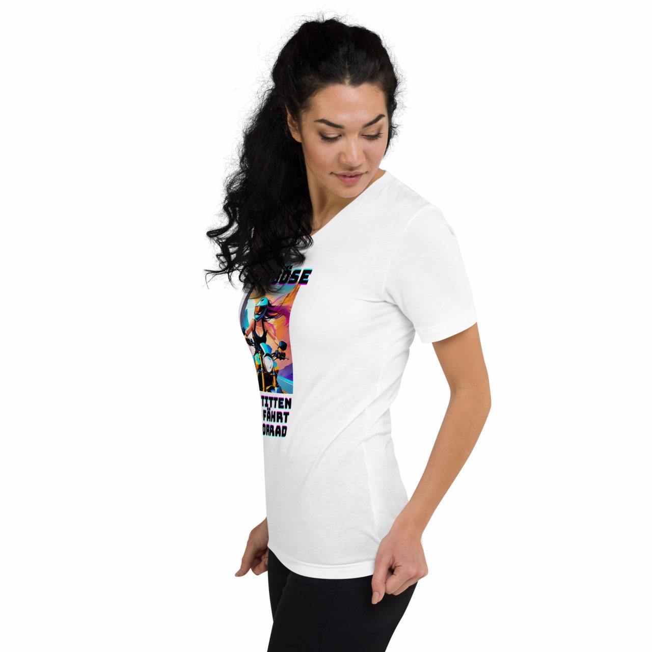 Das Böse Kurzärmeliges Unisex-T-Shirt mit V-Ausschnitt schwarz – Bild 6