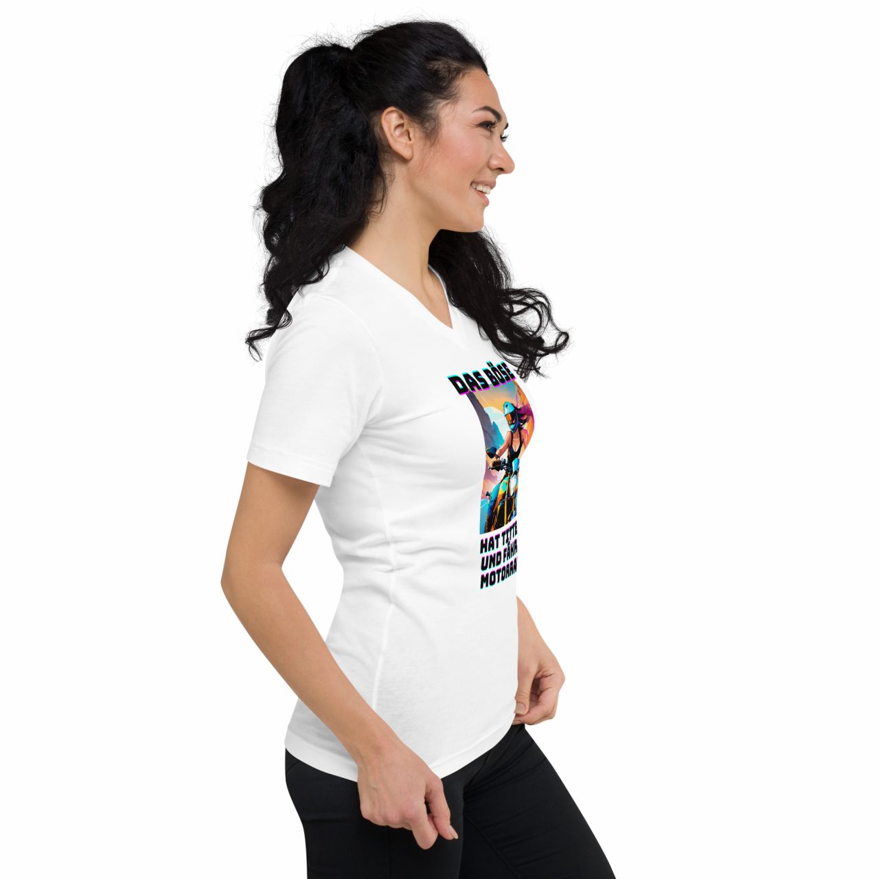 Das Böse Kurzärmeliges Unisex-T-Shirt mit V-Ausschnitt schwarz – Bild 7