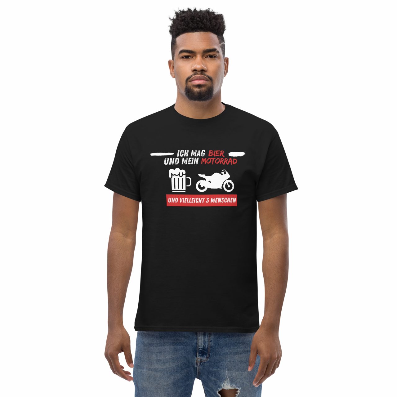 Ich mag Bier und mein Motorrad Sportbike Klassisches Unisex T-Shirt – Bild 2