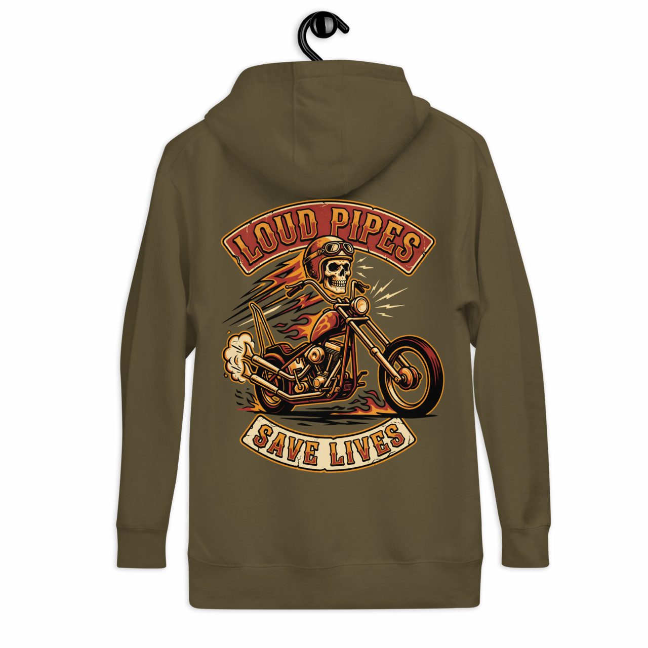 Biker Hoodie „Loud Pipes Save Lives“ – Front & Backprint