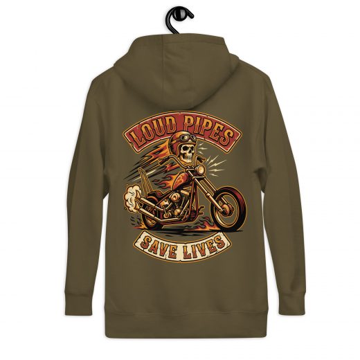 Biker Hoodie „Loud Pipes Save Lives“ – Front & Backprint